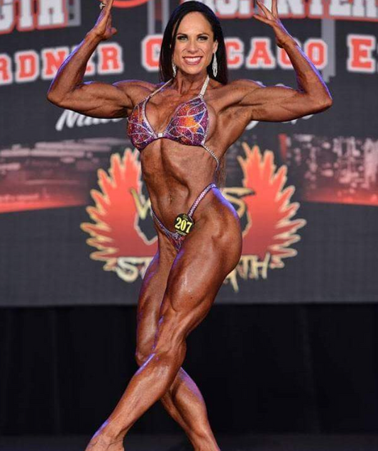 Jilly in her custom made Buff Posing suit for  the IFBB Pysique Division